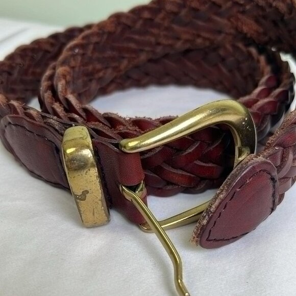 Vintage Leather Braided Belt Brass Buckle BoHo Chic Haute Hippie Rodeo Gal - Picture 7 of 9